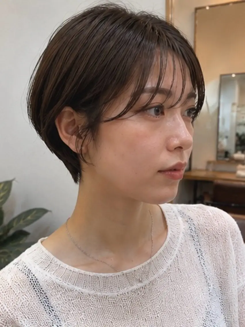 ショート ボブ 顔周りカット 髪質改善 韓国風ヘア レイヤーカット カット ヘアカラー 丸みショートボブ Narumi✂︎のヘアスタイル