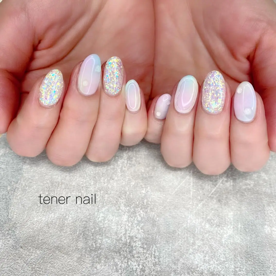 ネイル オーロラネイル ラメ(グリッター) 大理石ネイル(マーブル) テネルネイル tener nailのネイルデザイン