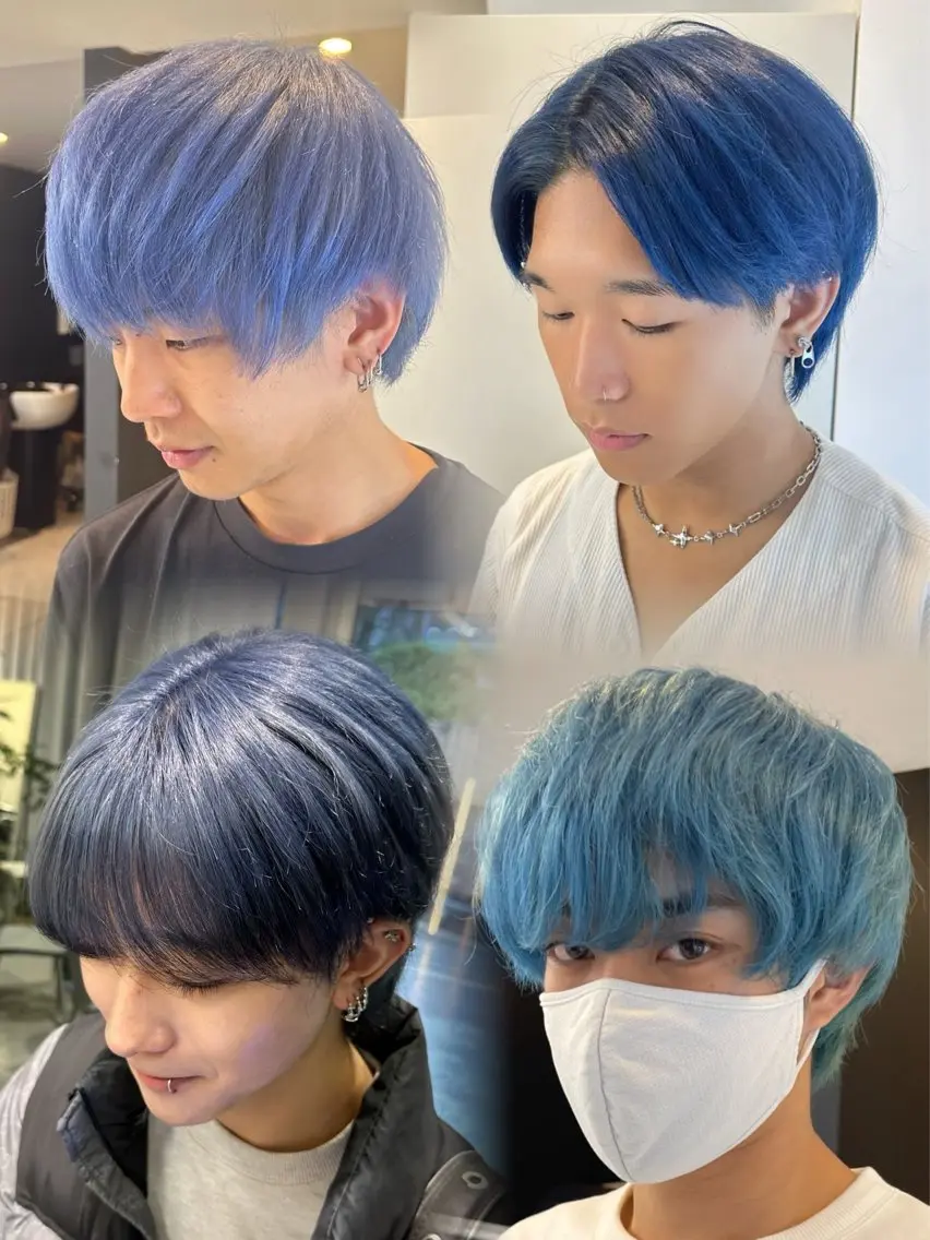 ショート カラー メンズ メンズブリーチ メンズハイトーン メンズ韓国風 ブリーチ ブルーカラー 💋ハイトーンデザイ ンヘア💋A'nyuのヘアスタイル