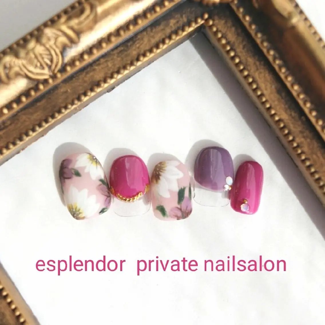 ネイル フラワーネイル ピンク パープル esplendor  小野寺のネイルデザイン