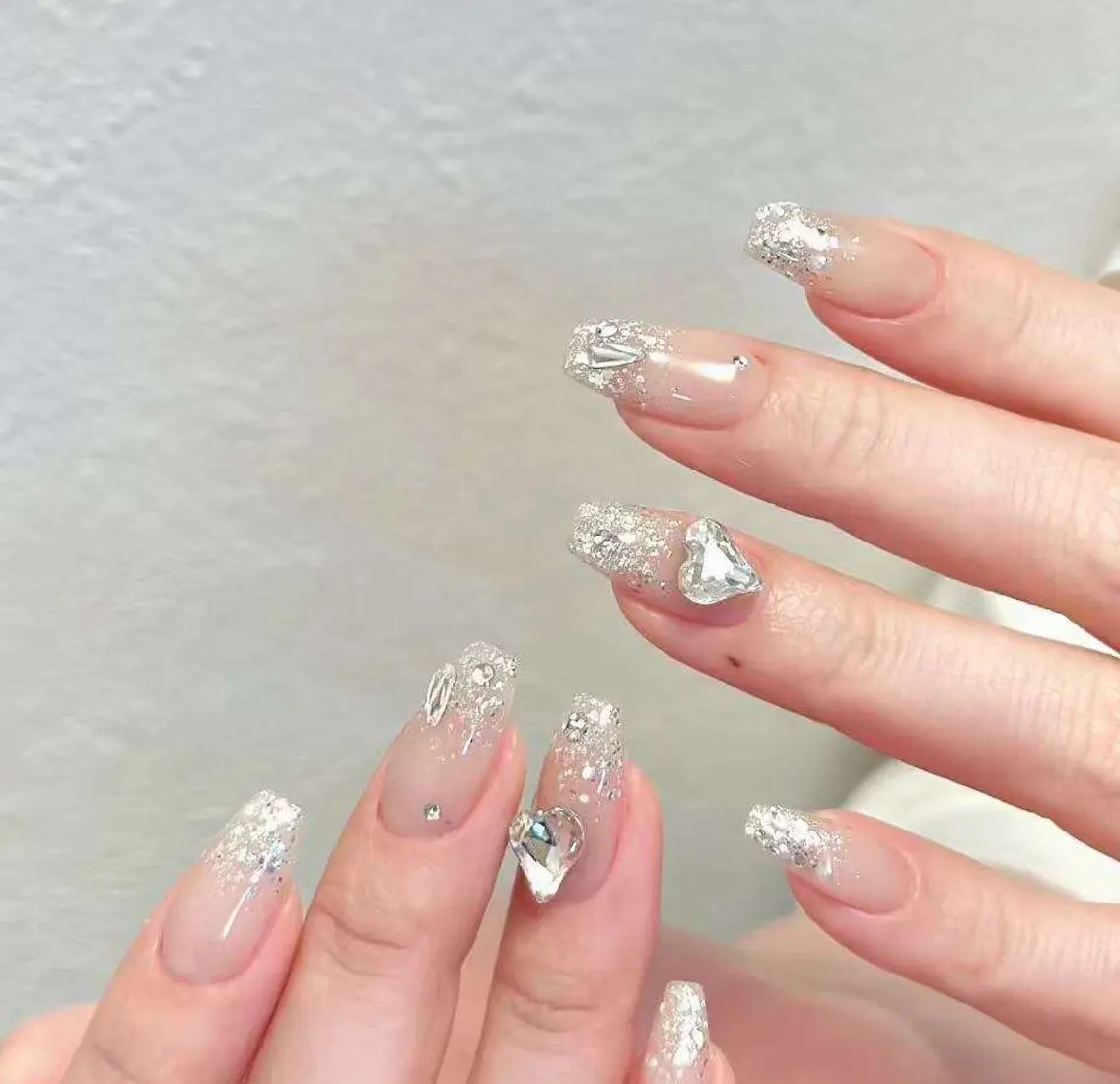 ネイル フラワーネイル フレンチネイル ジェルネイル ガラスフレンチ ハート ハンドネイル BabyYouMi nailのネイルデザイン