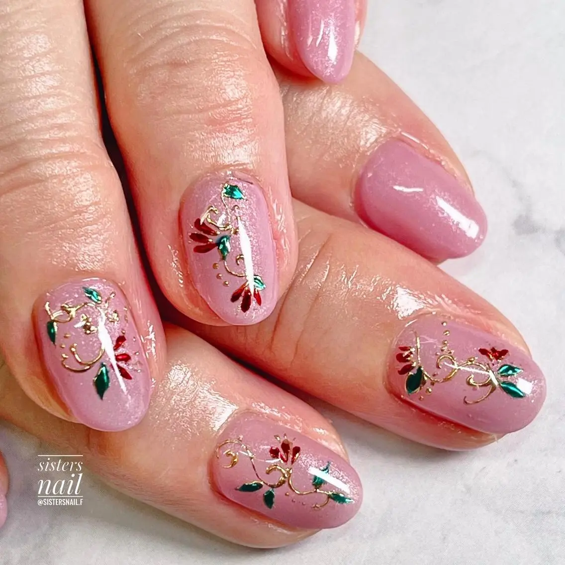 ネイル アートネイル キラキラネイル ミラーネイル ピンク sisters nail.fのネイルデザイン