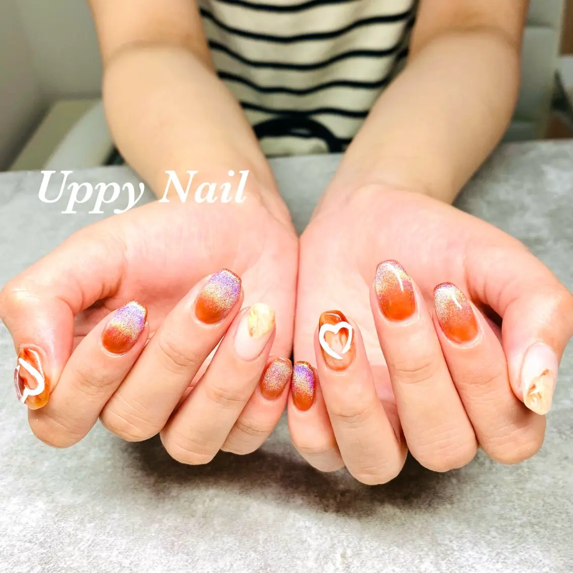 ネイル ハート マグネットネイル ニュアンスネイル ぷっくりネイル ハンドネイル Uppy Nail ukyoのネイルデザイン