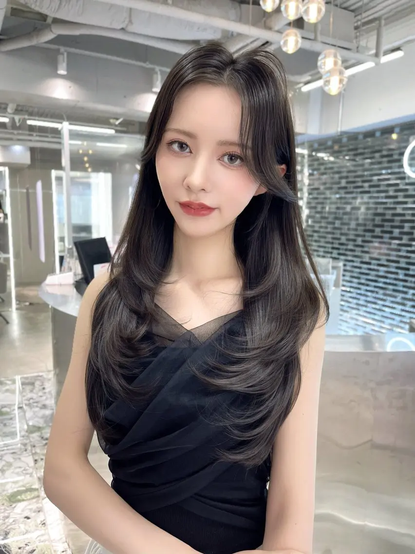 ロング カラー カット ヘアカラー トリートメント レイヤー/髪質改善 縮毛/ハッシュカットのヘアスタイル