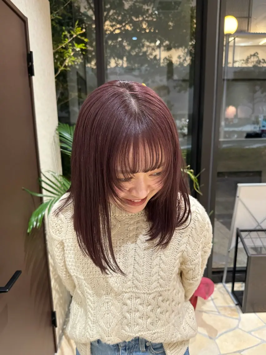 ミディアム カラー レッドカラー 林 美佑のヘアスタイル