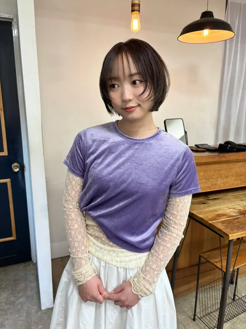 ショート カラー カット ヘアカラー トリートメント 縮毛矯正ボブ&顔まわ レイヤー♡TOMOEのヘアスタイル