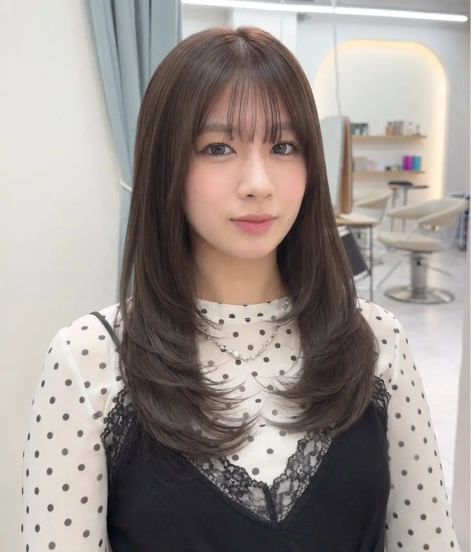 ロング カラー グレージュ レイヤーカット カット ヘアカラー トリートメント 広島本通り/立町/ ボブ/レイヤー/石井のヘアスタイル