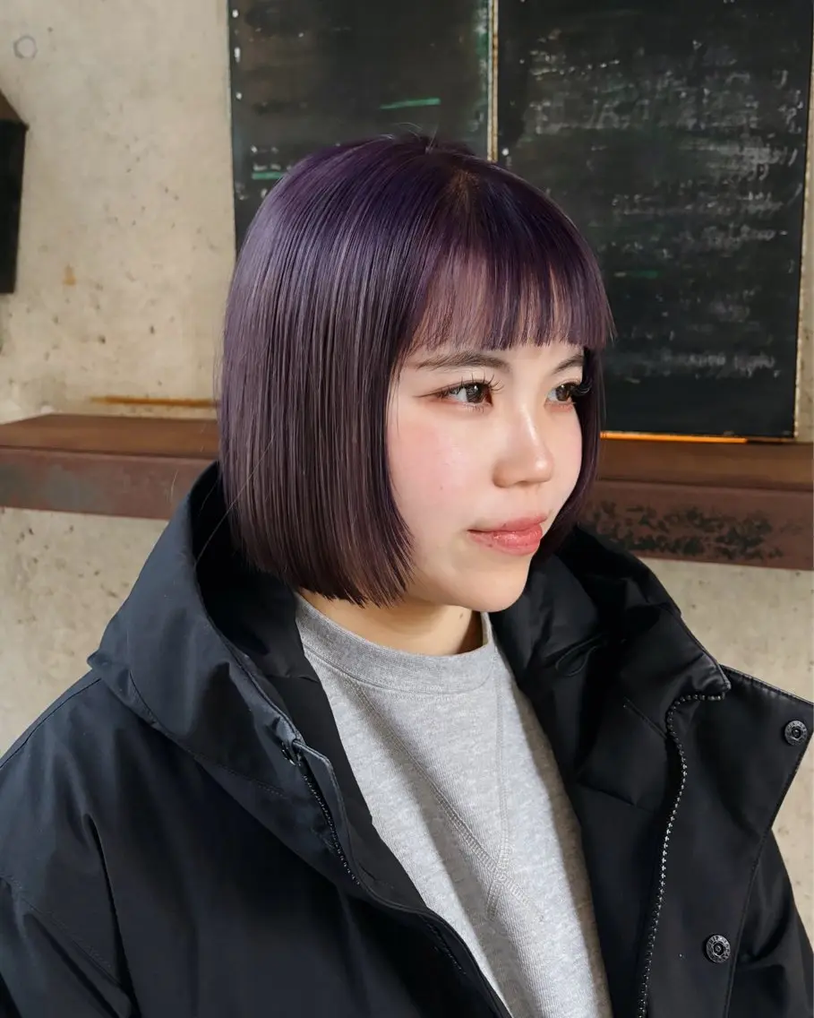 ショート カラー 切りっぱなしボブ ブリーチ ラベンダーカラー ボブ カット ヘアカラー トリートメント 水原波津輝/ボブ /ニュアンスパーマのヘアスタイル