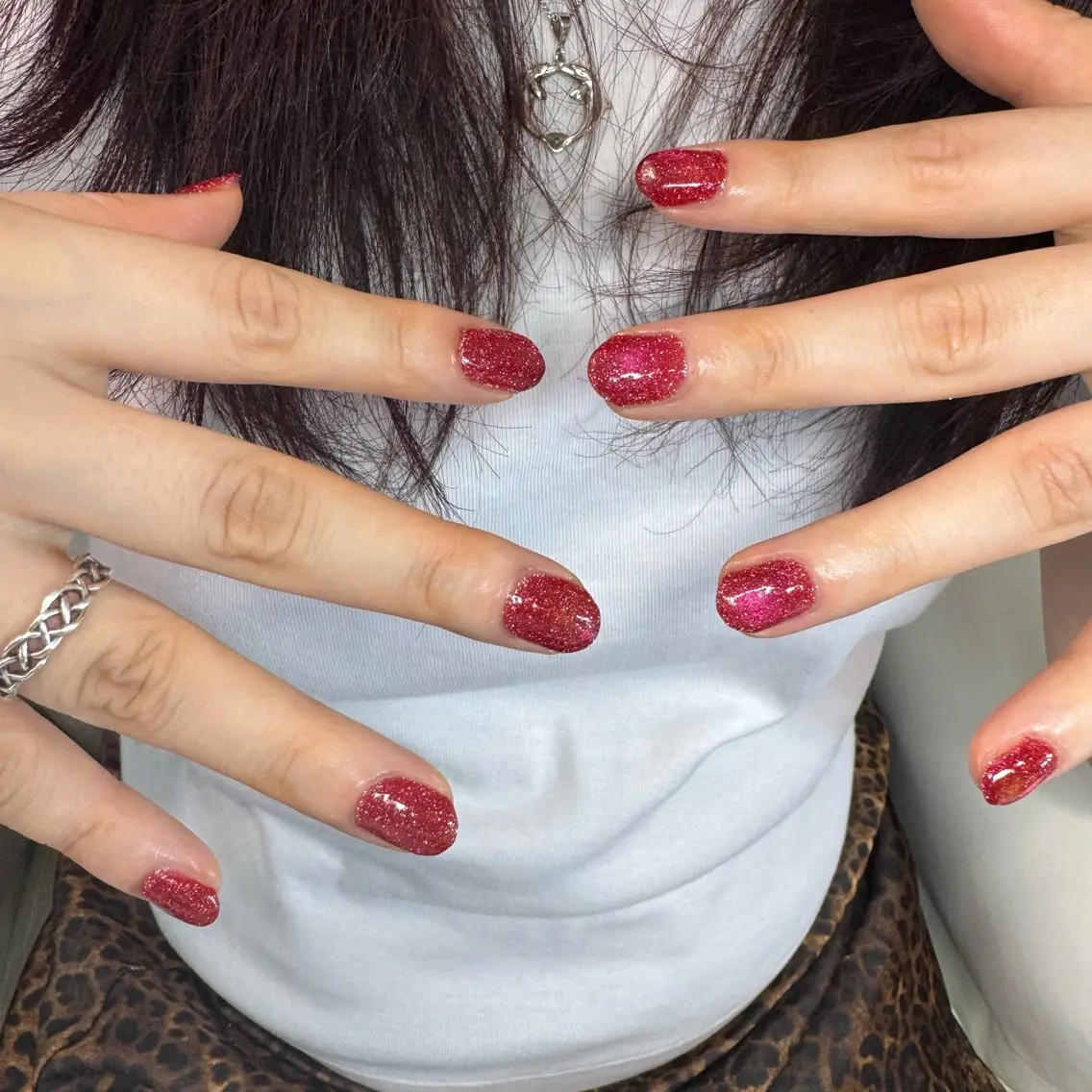ネイル ラメ(グリッター) マグネットネイル 赤色 MYS nailbeautyのネイルデザイン