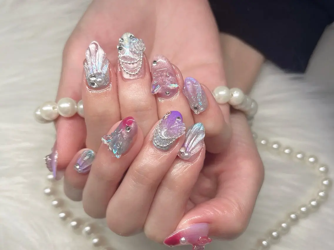 ネイル フレンチネイル ガラスフレンチ ロングネイル マグネットネイル ニュアンスネイル ハンドネイル XIMINANAIL SALON堀江店のネイルデザイン
