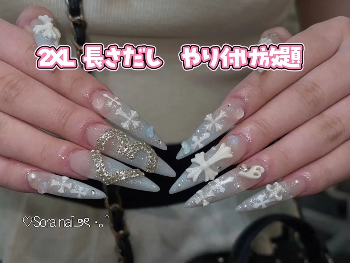 ネイル ガーリー ハート 韓国ネイル ニュアンスネイル リボン ハンドネイル Sora nail 長さ出し専門店のネイルデザイン