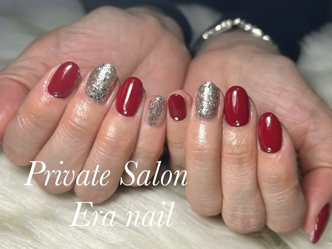 ネイル ボルドー ワンカラーネイル シルバー ハンドネイル Era nailのネイルデザイン