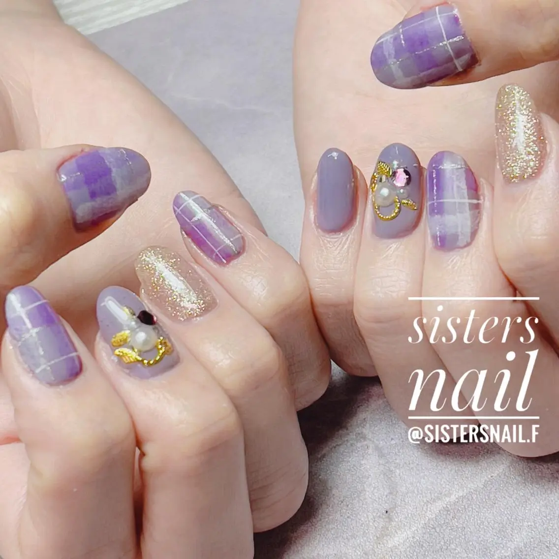 ネイル アートネイル ラメ(グリッター) マットネイル パープル 冬ネイル sisters nail.fのネイルデザイン