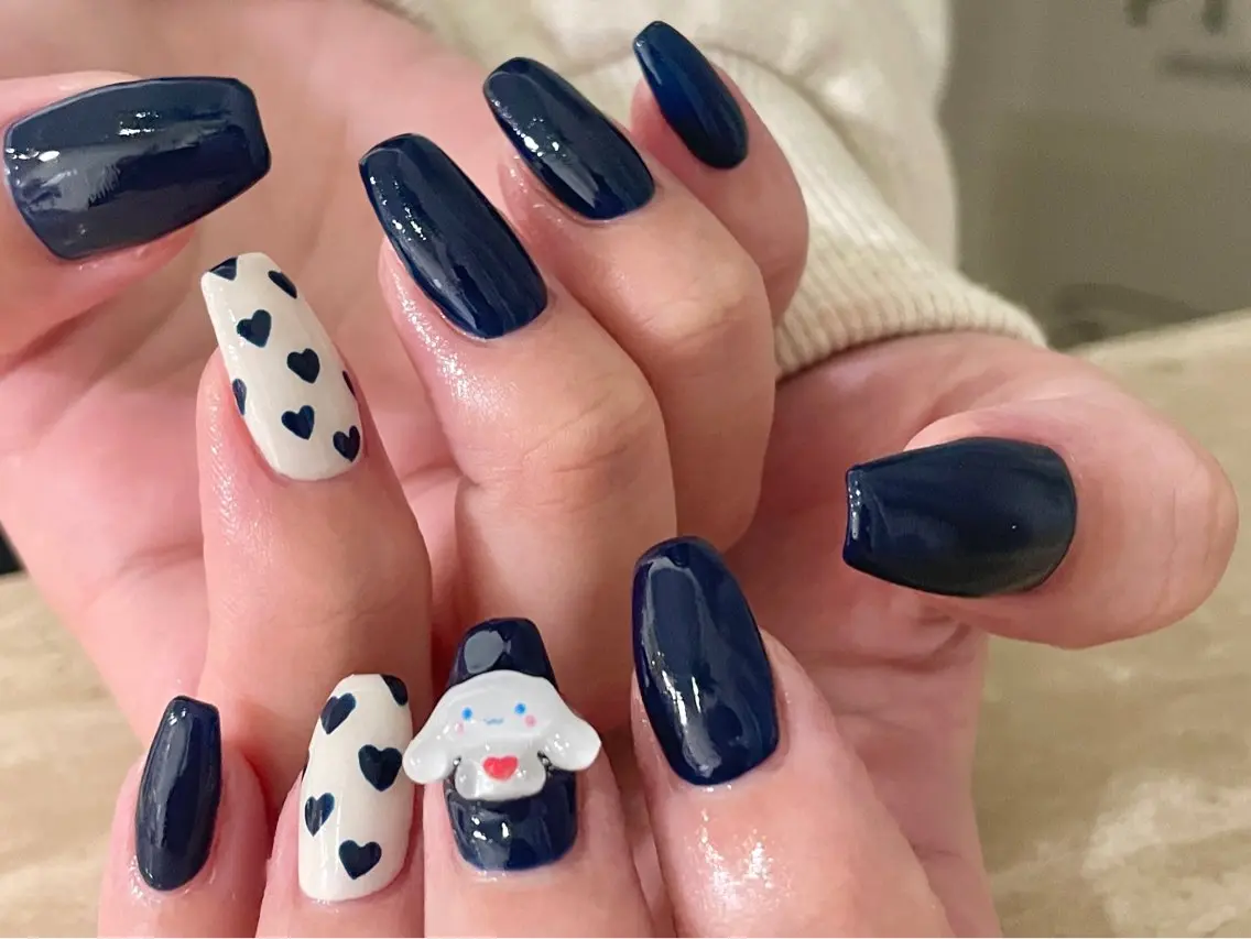 ネイル ハート マットネイル ネイビー FOLIA.U kanakoのネイルデザイン