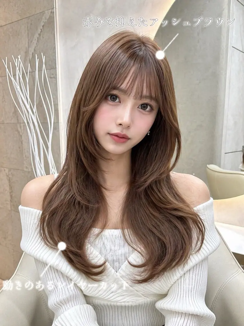 セミロング カラー アッシュ アッシュブラウン ブラウンカラー ヘアカラー トリートメント 🍑ももか🍑透明感 カラー/赤羽🦋のヘアスタイル
