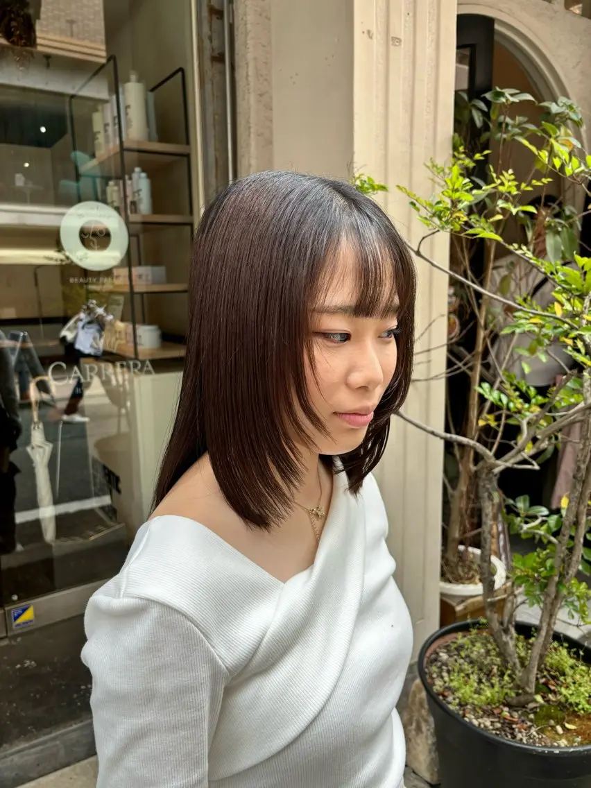 ミディアム 顔まわりレイヤー レイヤーカット 水原波津輝/ボブ /ニュアンスパーマのヘアスタイル