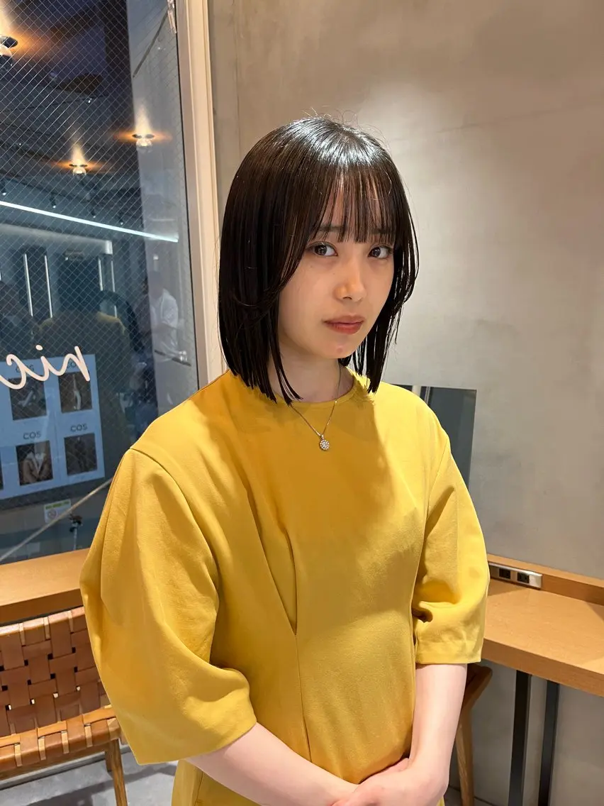 ミディアム カラー カット ヘアカラー トリートメント 縮毛矯正ボブ&顔まわ レイヤー♡TOMOEのヘアスタイル