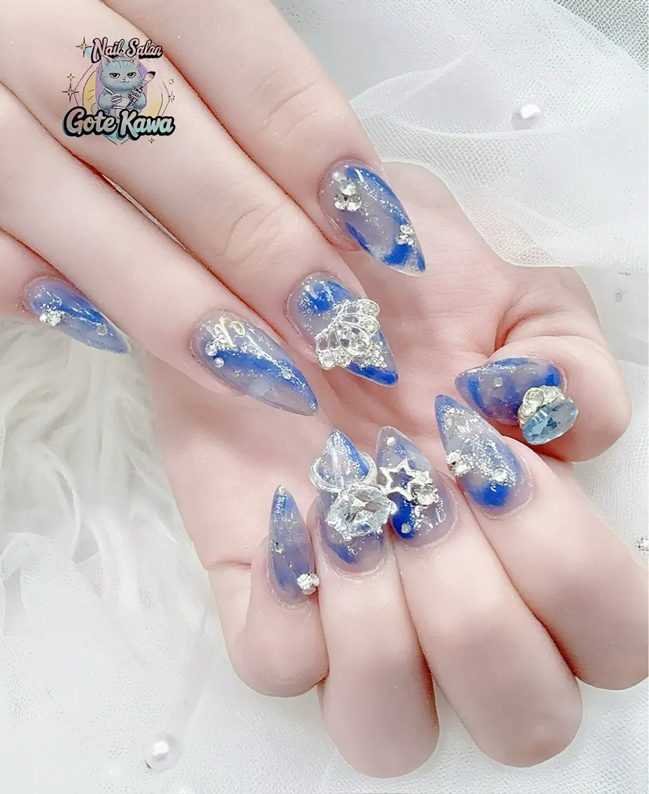 ネイル アートネイル 長さ出し キラキラネイル ピンク リボン ハンドネイル ハンドケア Gote Kawa nail salonのネイルデザイン