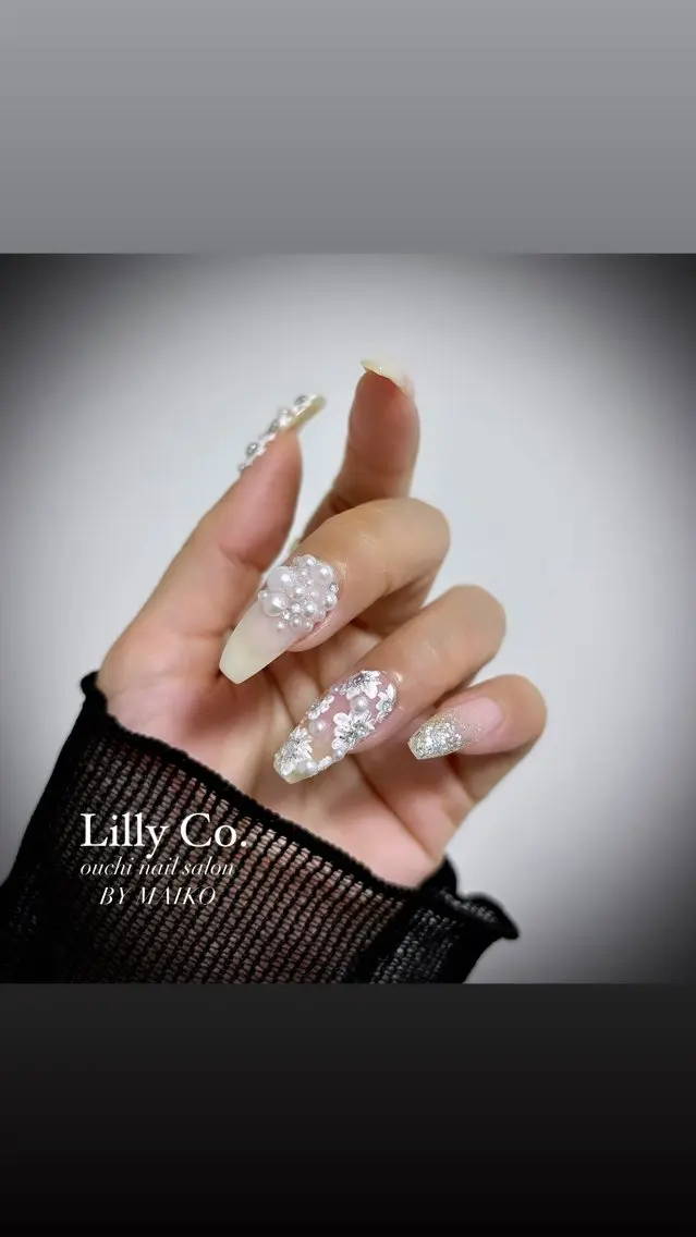 ネイル フラワーネイル レース ハンドネイル ハンドケア Lilly Co.のネイルデザイン