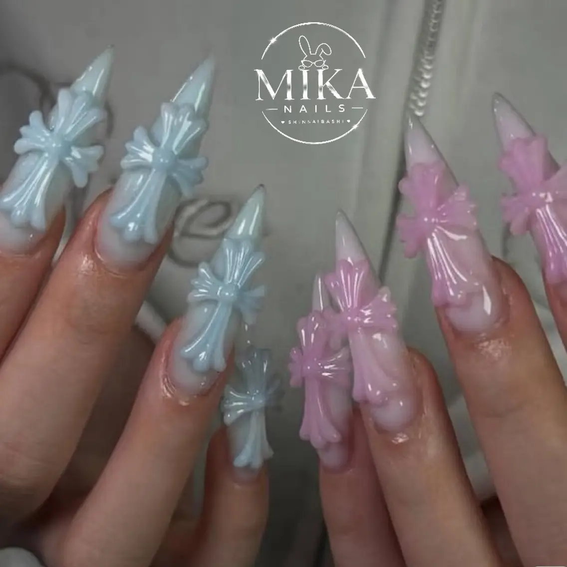 ネイル ハート キラキラネイル 韓国ネイル ロングネイル マグネットネイル ハンドネイル ハンドケア ちみ_Mika Nails 心斎橋のネイルデザイン