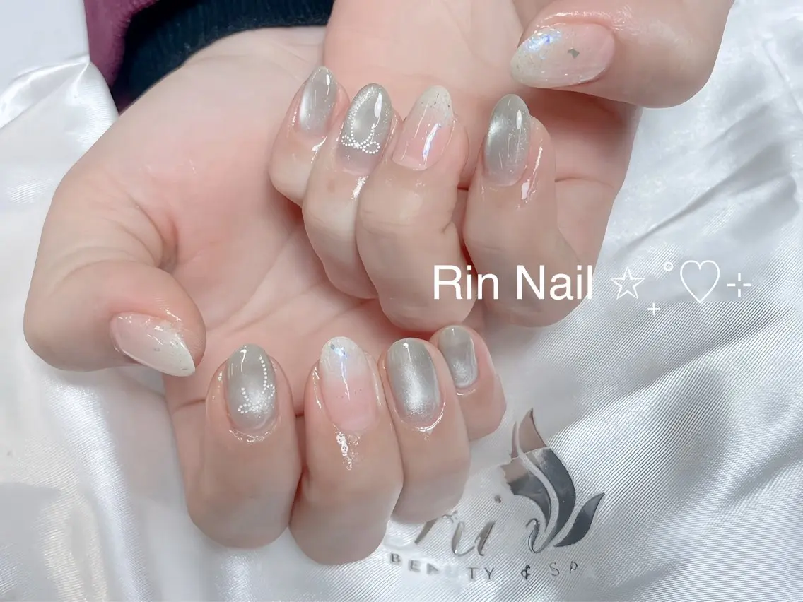 ネイル アートネイル 成人式 ロングネイル ニュアンスネイル スカルプネイル ハンドネイル Rin Nail 新大久保店のネイルデザイン