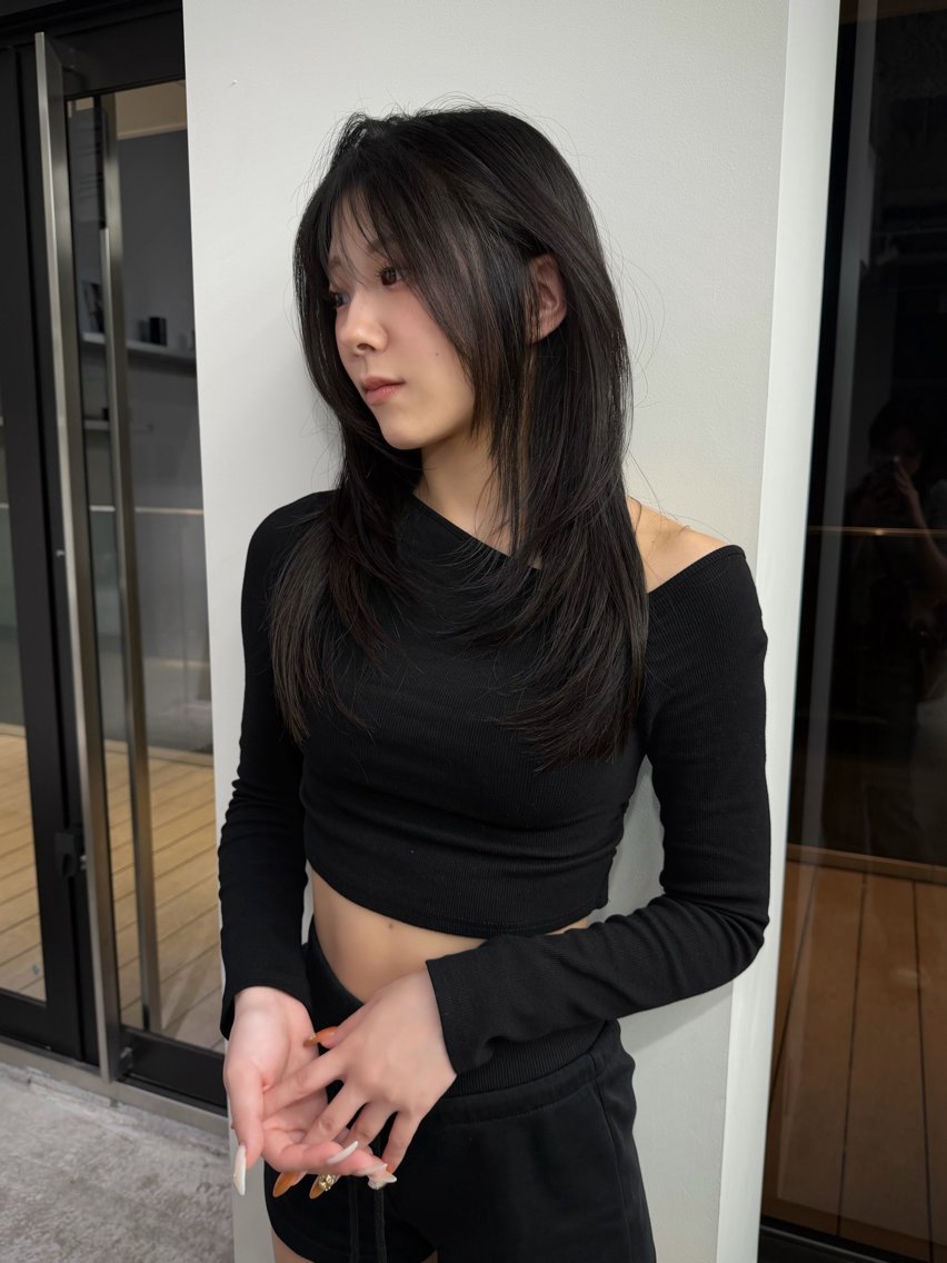 ロング カラー ロングレイヤー ダークグレー ダークグレージュ グレージュ 顔まわりレイヤー stén/kana /レイヤーカットのヘアスタイル
