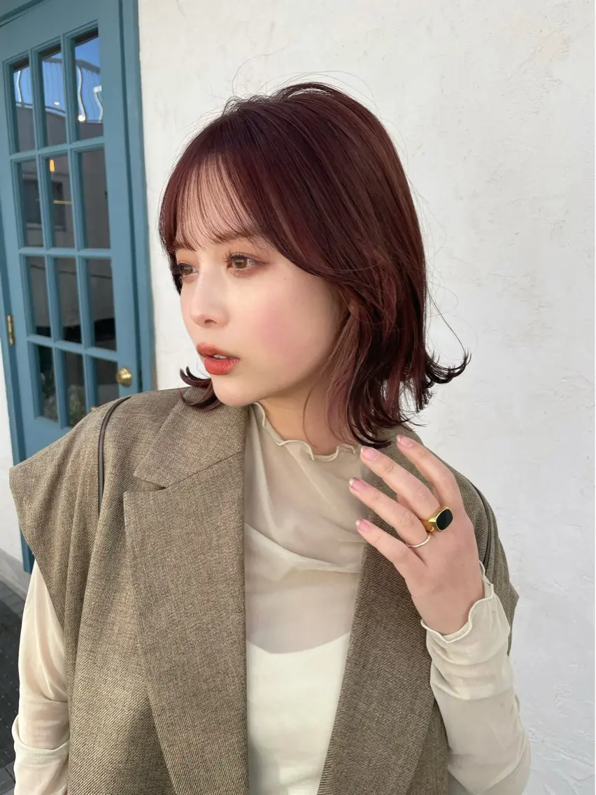 ミディアム カラー カット ヘアカラー 結べるレイヤーボブ くびれLady表参道のヘアスタイル