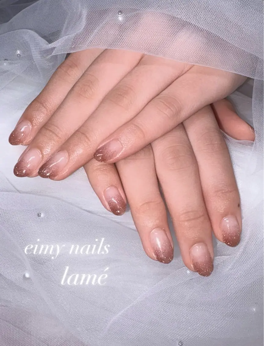 ネイル ブラウン グラデーション ラメ(グリッター) ラメグラデーション オフィスネイル ハンドネイル eimy nails♡のネイルデザイン