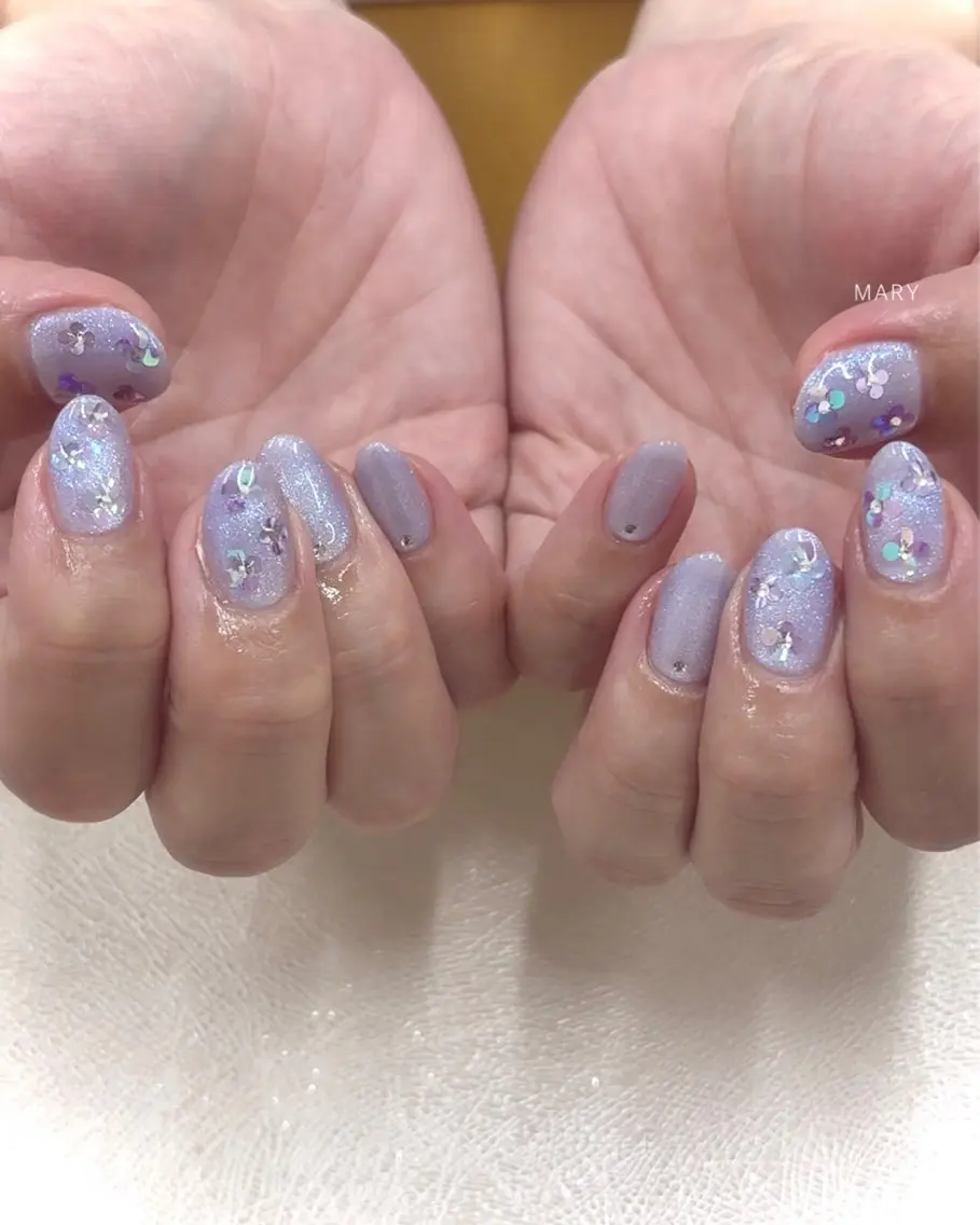 ネイル フラワーネイル ホログラムネイル キラキラネイル マグネットネイル ワンカラーネイル ハンドネイル Mary nail .narumiのネイルデザイン