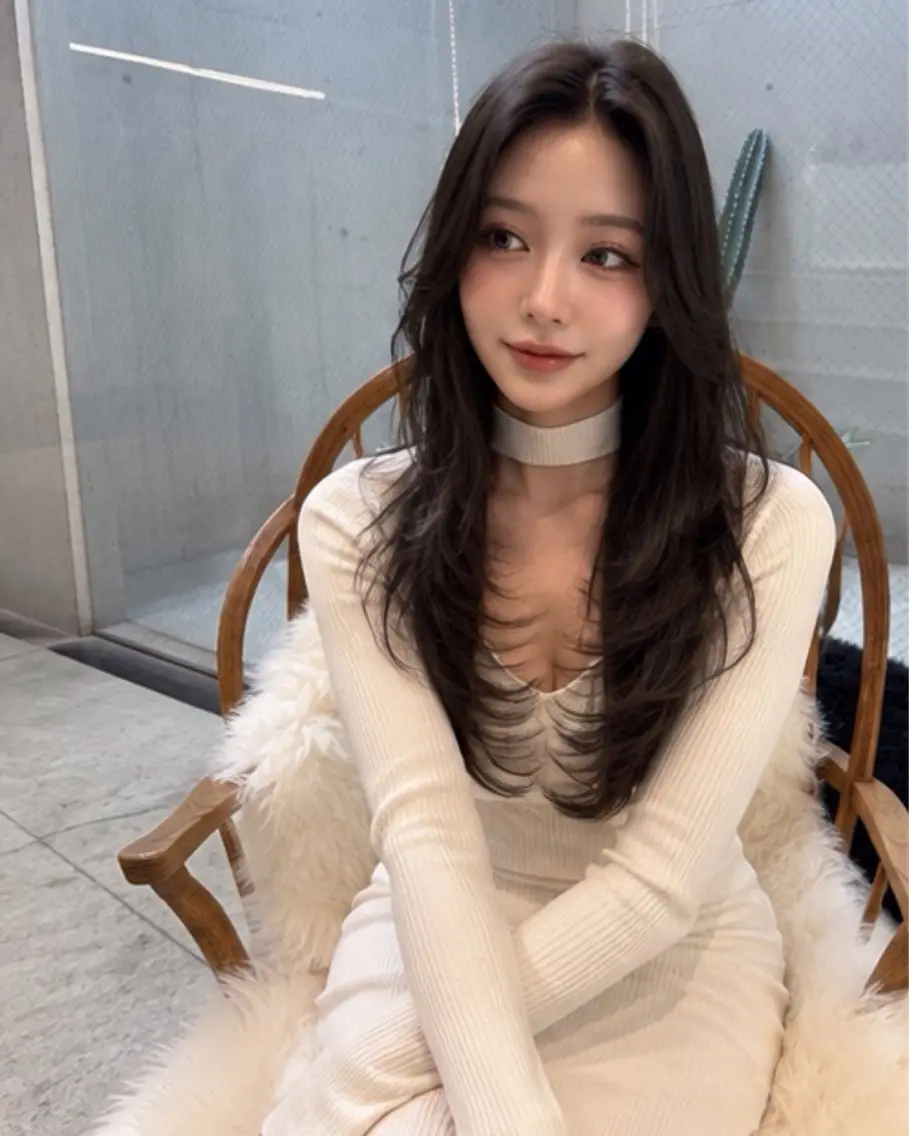 ロング ハッシュカット 韓国風ヘア レイヤーカット トリートメント カット トリートメント pia 薬院のヘアスタイル