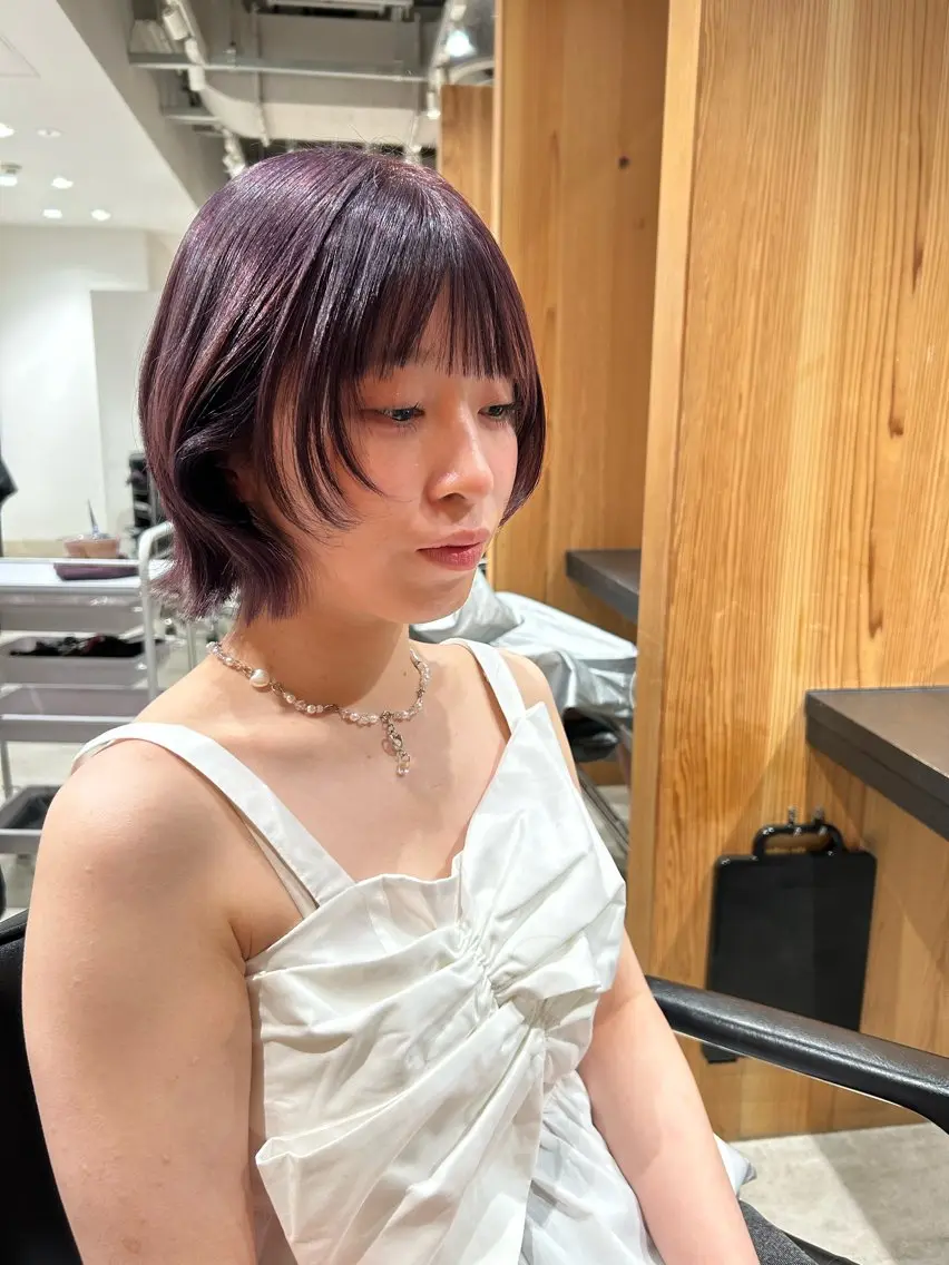ショート カラー ボブレイヤー ラベンダーカラー ボブ レイヤーカット カット ヘアカラー トリートメント ヘッドスパ スキバサミを使わない カット🌼唯🌼のヘアスタイル
