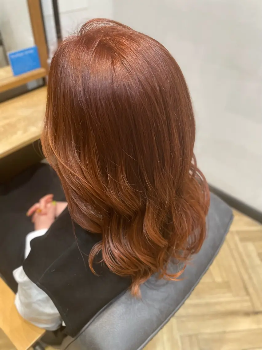 ロング カラー ブリーチ ブリーチなしカラー オレンジ 望恵🌸 韓国🇰🇷スタイルのヘアスタイル