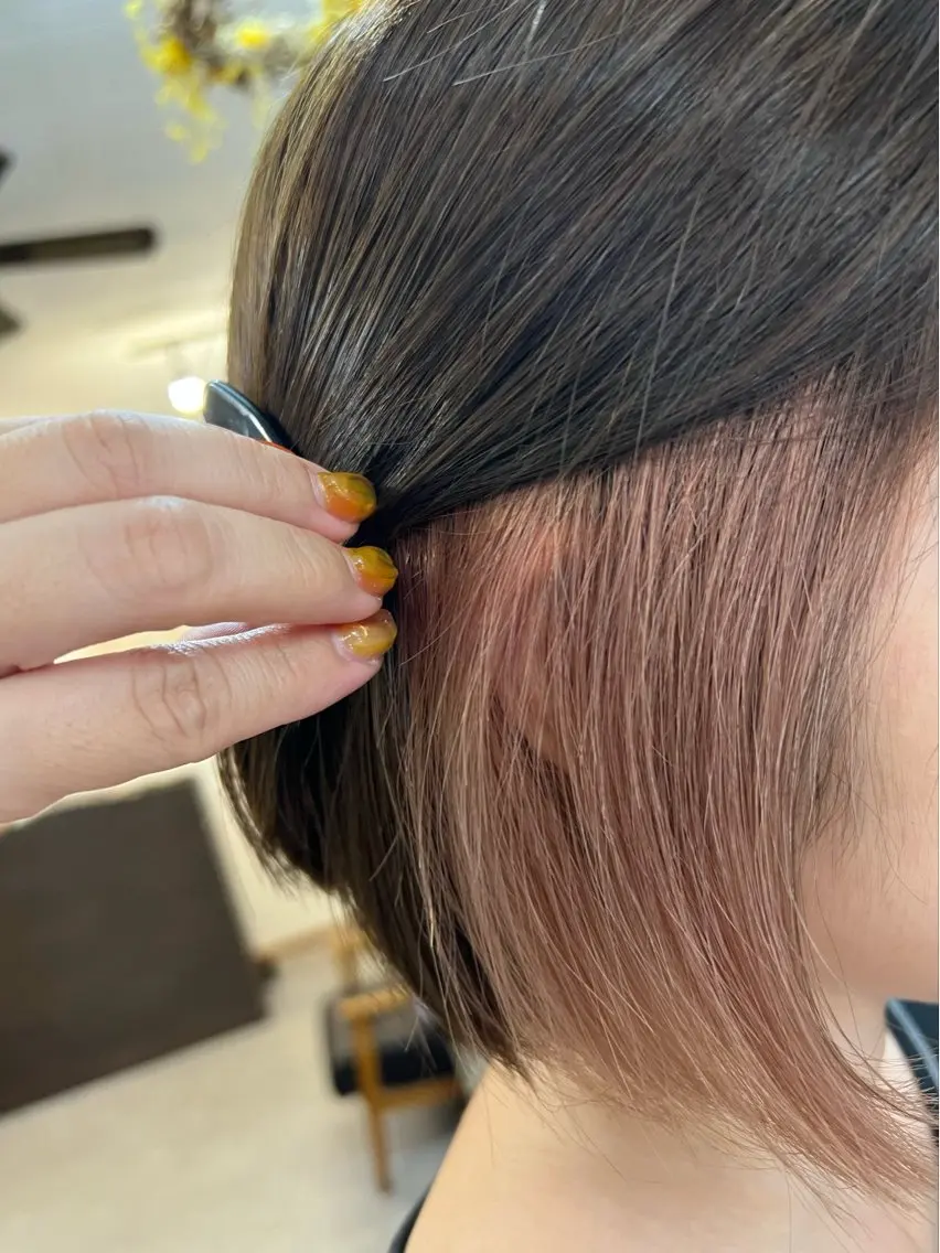 ミディアム カラー ベージュカラー ピンクカラー ピンクベージュ ヘアカラー トリートメント hair works raptureのヘアスタイル