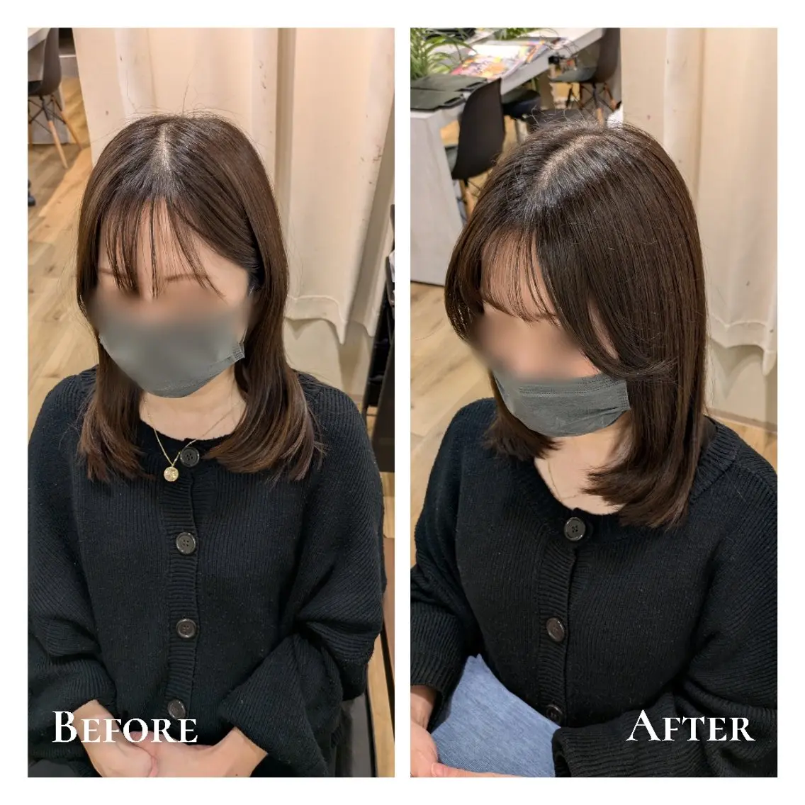 ミディアム 顔まわりレイヤー 顔周りカット レイヤーカット ローレイヤー カット トリートメント 有馬 葵のヘアスタイル