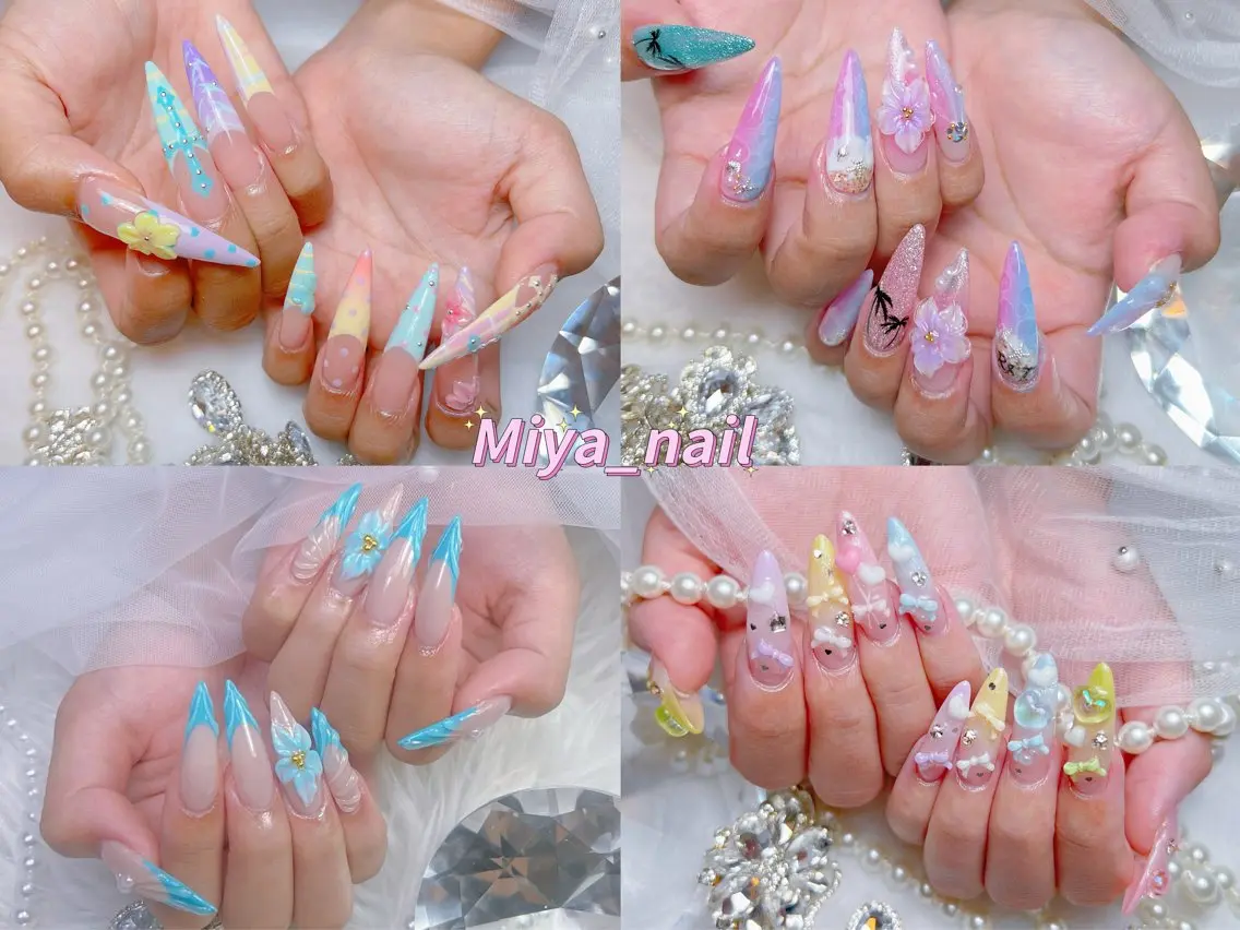 ネイル アートネイル オーロラネイル チークネイル 長さ出し フットネイル Miya _nailのネイルデザイン