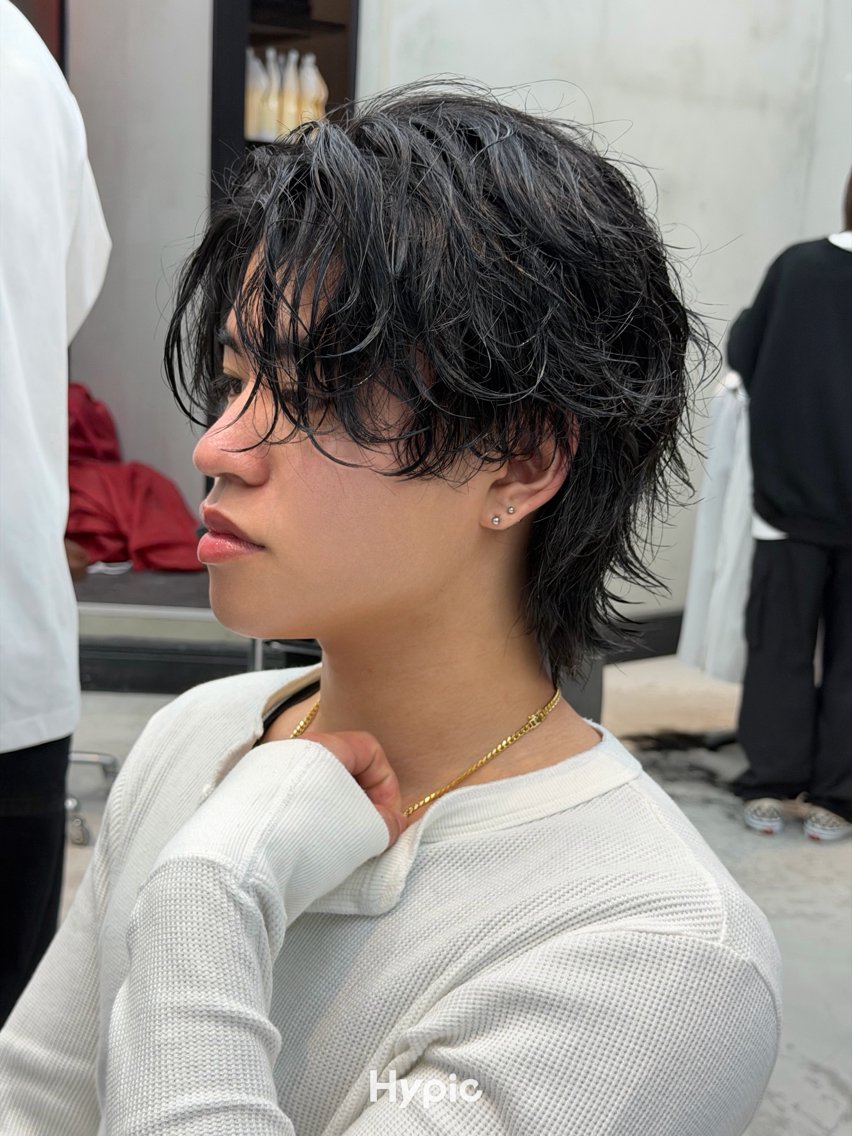 ミディアム パーマ メンズ カット パーマ 佐々木 寿偲のヘアスタイル