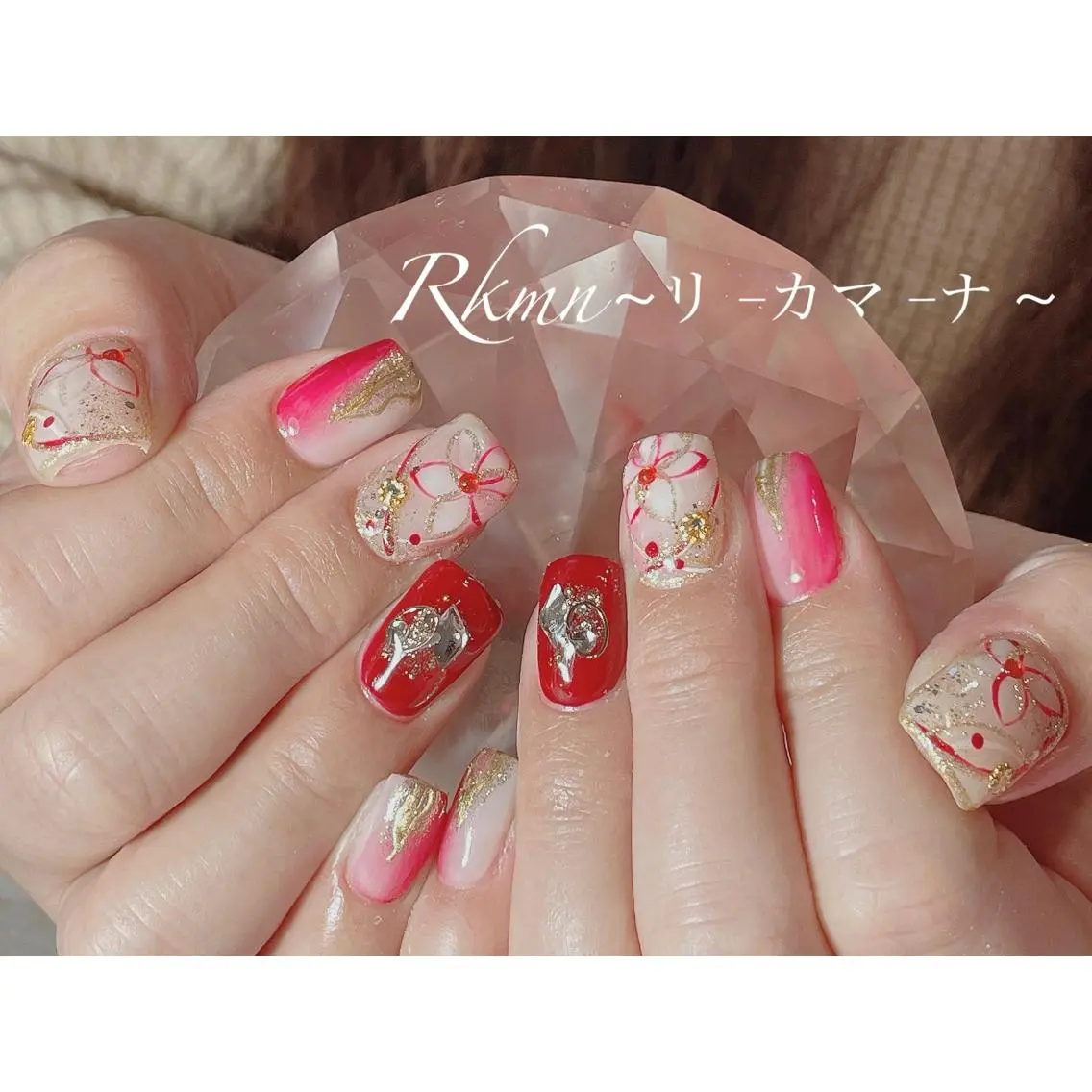 ネイル アートネイル フラワーネイル グラデーション ミラーネイル 春ネイル ハンドネイル フットネイル ハンドケア Rkmn ~リ-カマ-ナ~のネイルデザイン
