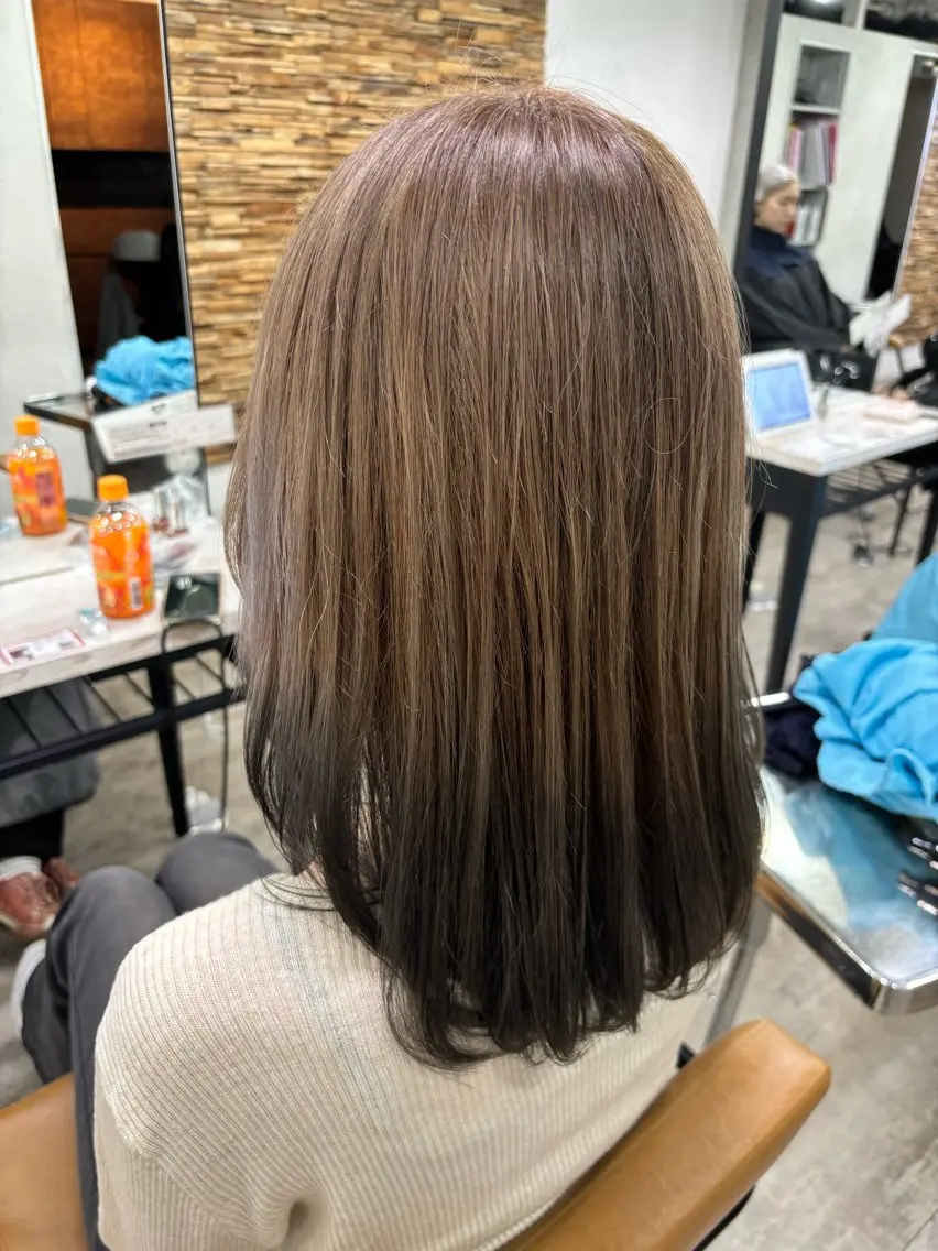 ミディアム カラー ヘアカラー トリートメント ヘッドスパ ヘアセット ️韓国ヘア／レイヤー カットYūka❤️のヘアスタイル