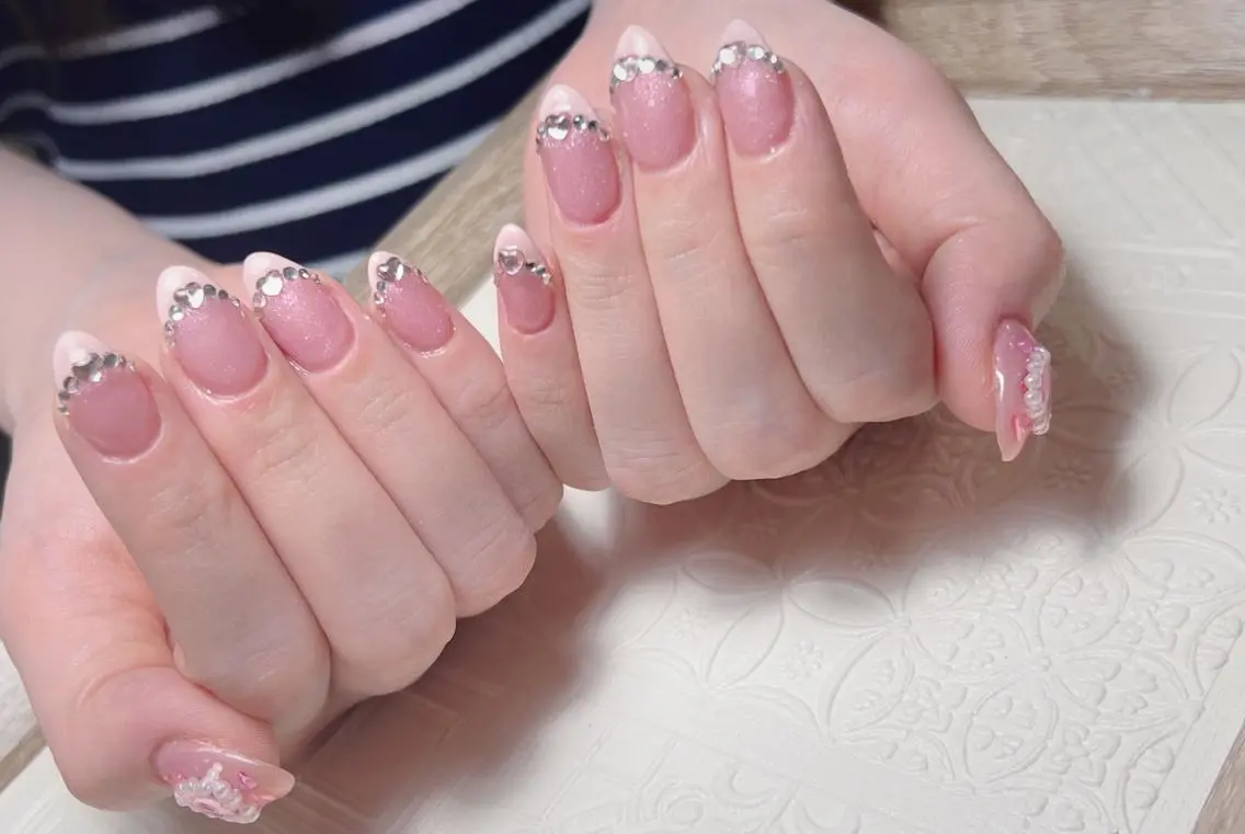 ネイル 長さ出し フットネイル フレンチネイル ジェルネイル ガラスフレンチ MSSugar Nailのネイルデザイン
