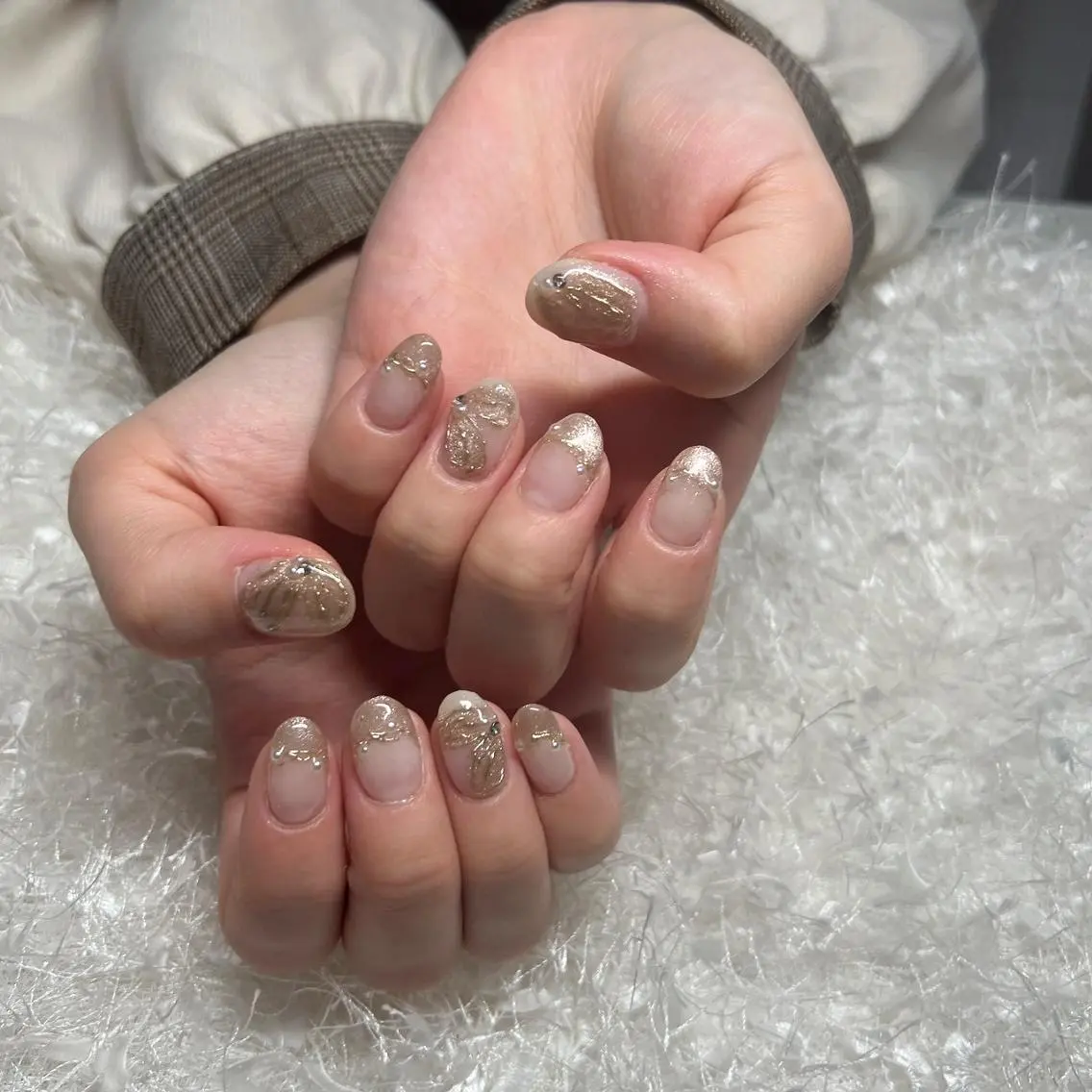 ネイル チークネイル 長さ出し フレンチネイル ジェルネイル グラデーション ハンドネイル Nail&eye Belire 新宿のネイルデザイン