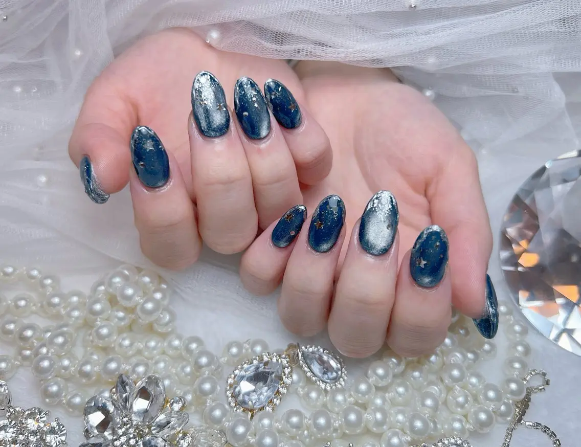 ネイル アートネイル オーロラネイル チークネイル 長さ出し フットネイル Miya _nailのネイルデザイン
