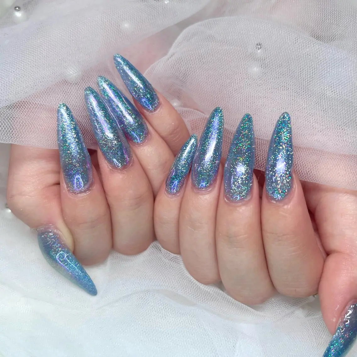 ネイル ブルー フラッシュネイル スカルプネイル ハンドネイル Noix 横浜のネイルデザイン
