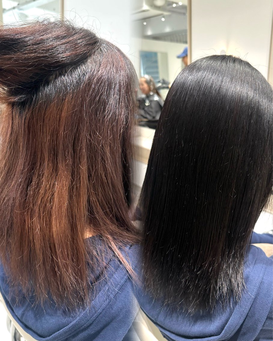 ミディアム カラー ブリーチ 縮毛矯正 カット ヘアカラー 縮毛矯正 トリートメント ヘッドスパ ヘアセット 朝ラク縮毛矯正 ブリーチ矯正/吉田のヘアスタイル
