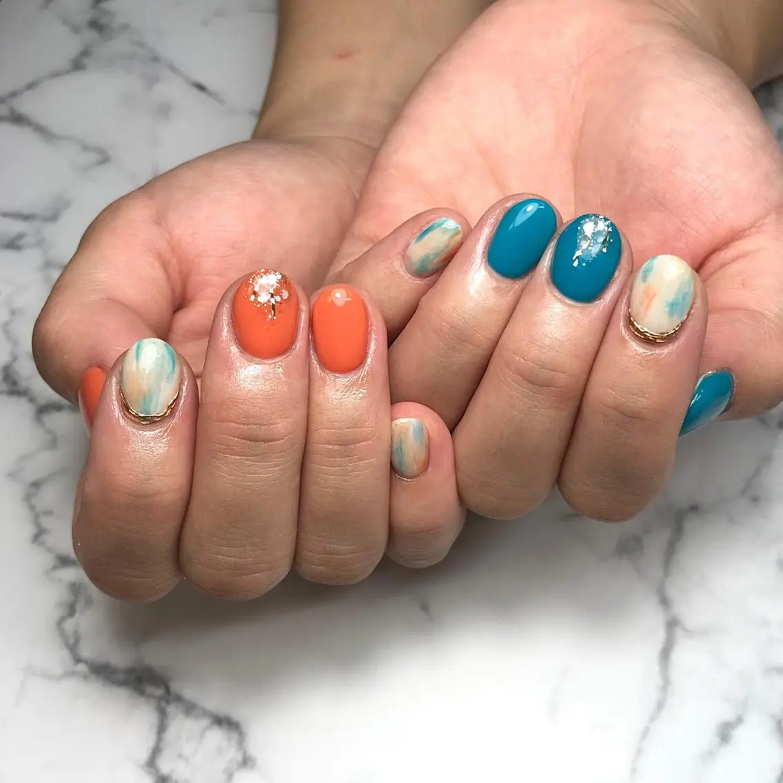 ネイル アートネイル ブルー ジェルネイル 韓国ネイル ラメ(グリッター) NAIL NOWのネイルデザイン