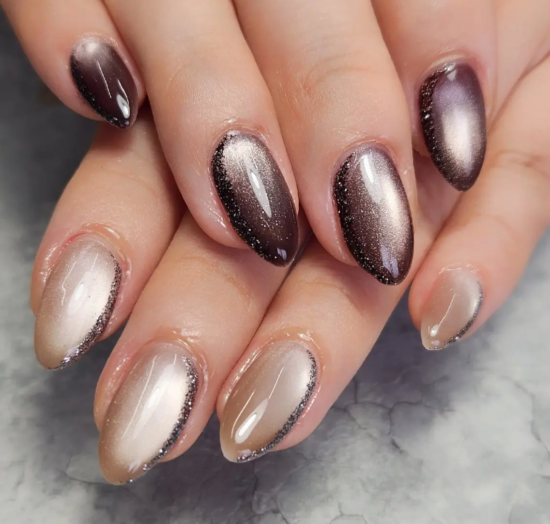 ネイル ラメ(グリッター) マグネットネイル シルバー ハンドネイル 個人サロン saltnailのネイルデザイン