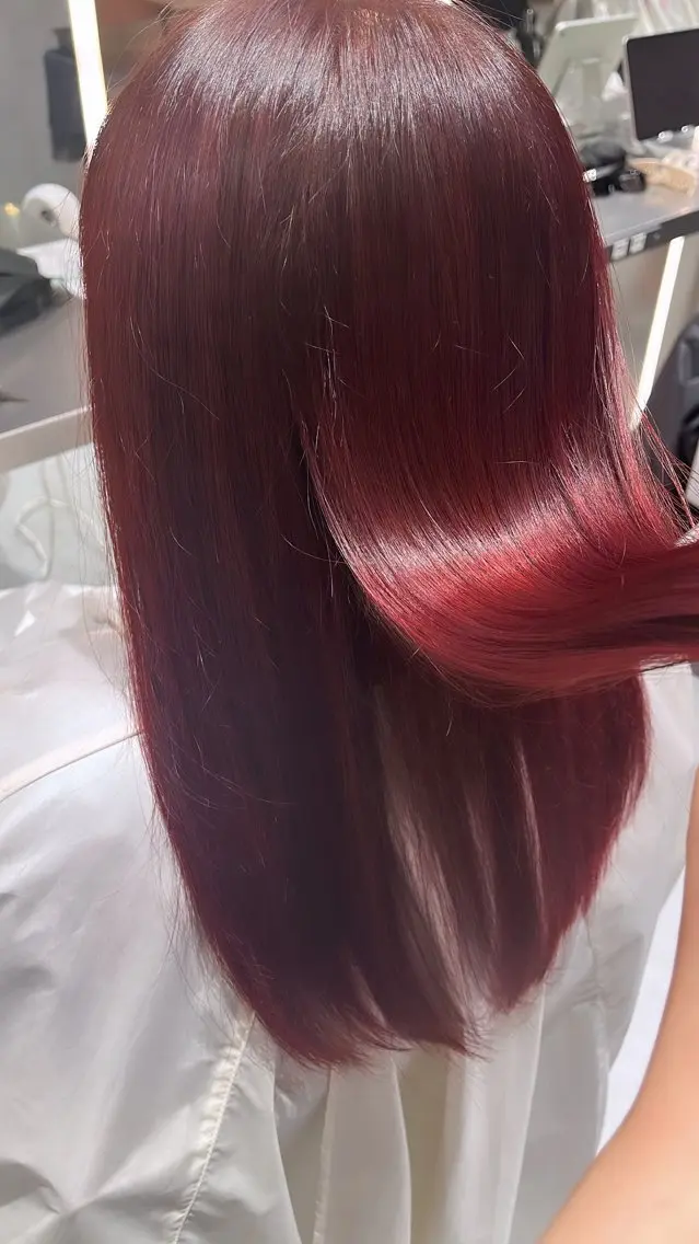 セミロング カラー ブリーチ ブリーチなしカラー レッドカラー 🎀縮毛矯正/ボブ /渋谷/MIKI🎀のヘアスタイル