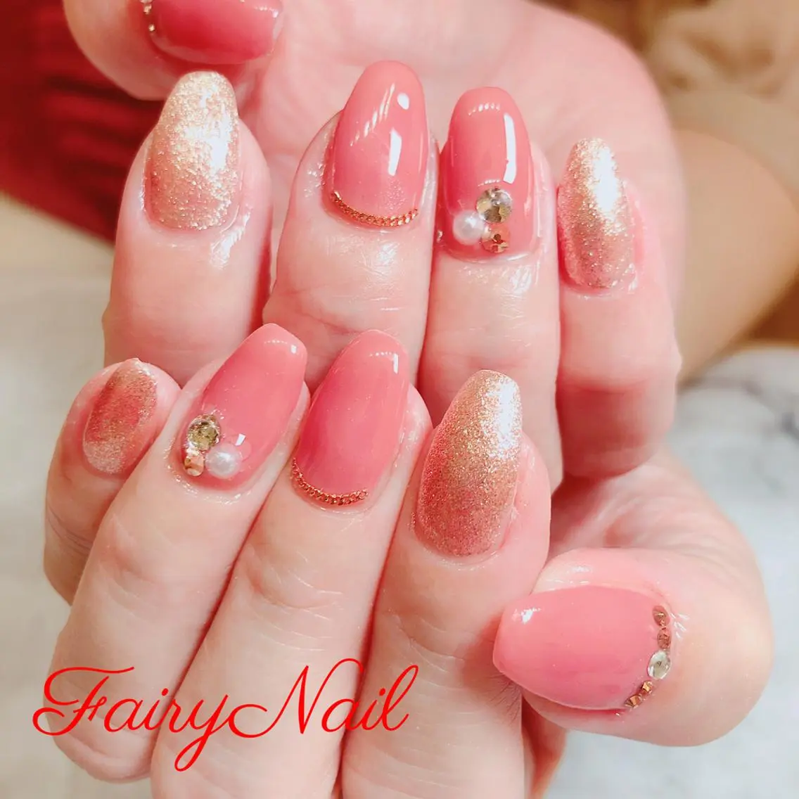 ネイル ゴールド ピンク Fairy nailのネイルデザイン