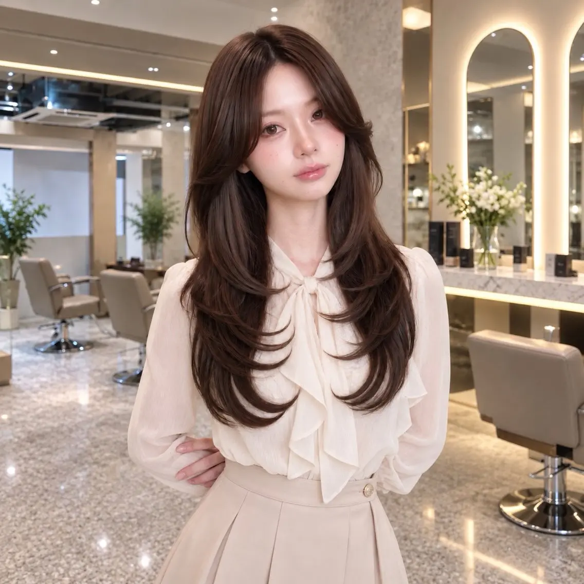 ミディアム カラー カット ヘアカラー トリートメント 🦋韓国風レイヤー/ 艶髪矯正🦋凛太郎のヘアスタイル