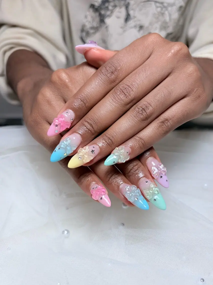 ネイル 長さ出し ジェルネイル ガーリー キラキラネイル 韓国ネイル ハンドネイル Huyn Nail Shinjyukuのネイルデザイン