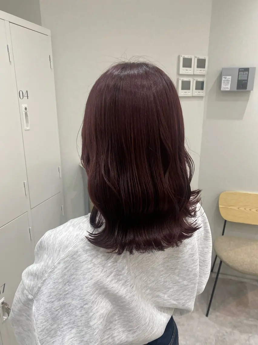 ミディアム カラー ヘアアレンジ カシス ピンクカラー ヘアカラー ボブ /ニュアンス/ satomi🧸💖のヘアスタイル